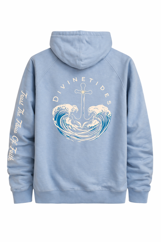 "Trust the Flow of Faith" - Lightweight Terry Hoodie - Misty Blue