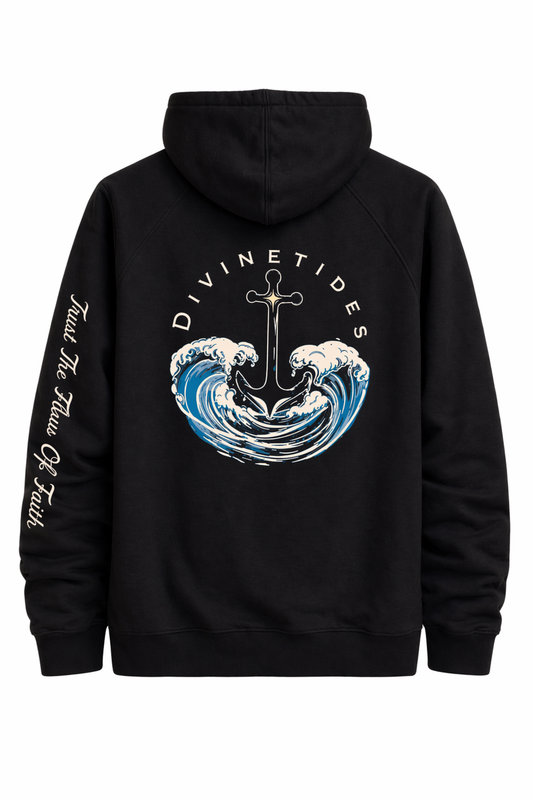 "Trust the flow of faith" Lightweight Terry Hoodie - Black